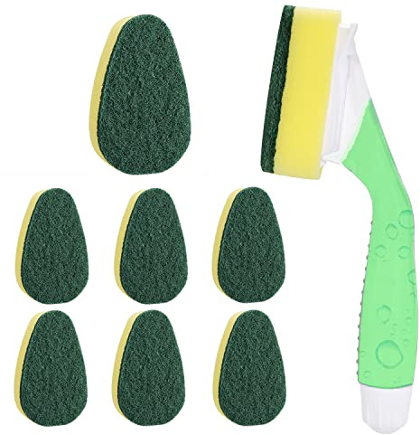 Dish Wand with 7Pack Replacement Dish Wand Sponges,Not Easy Leak Dishwand and Long Lasting Replacement Sponge Heads,Dish Brush Pads Kitchen Cleaning Sets