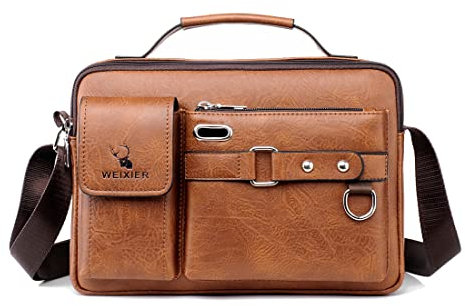 Goecice Umhängetasche Herren Leder Schultertasche Herren Hohe Kapazität Handtasche Vintage Messenger Bag Casual Tasche Herren für Arbeit Reise