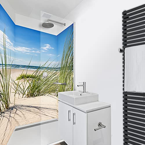WANDFREUDE individuelle Duschrückwand Aluverbundplatte auf Maß (3 Stück - Einsamer Strand - Premium Matt Lack) – Dusche Wandverkleidung Duschwandverkleidung Duschrückwände