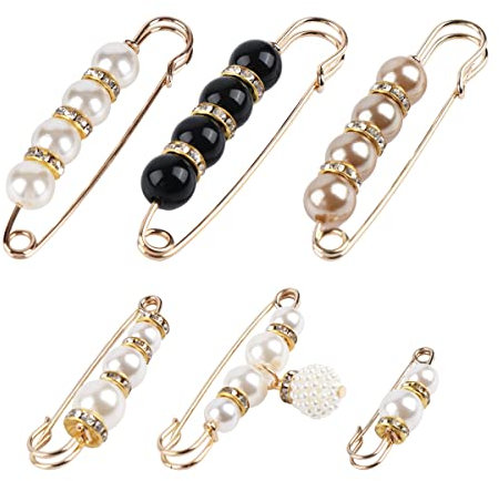 6 Stück simulierte Perlen Sicherheitsnadeln, Brosche Damen, Fashion Brooch Accessories, Suitable for Sweaters, Shawls, Pants(Set01)