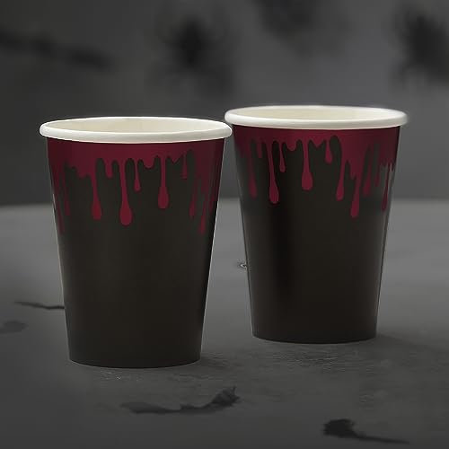 Ginger Ray- Lot de 8 gobelets en Papier d'aluminium, Halloween Blood Drip Splatter, Rouge