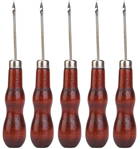 5 Pezzi con Manico in Legno, Punteruolo, Perforatore per Cucire, per Pelletteria, Abbigliamento, Artigianato e Riparazione di Scarpe