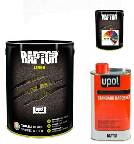 Raptor Liner Lack, alle RAL Farben. 1,1 L (0,75+0,25+0,1) Gebinden Set. 2K Fahrzeug & Transportflächen Beschichtung. Upol. (RAL 9002 Grauweiss)