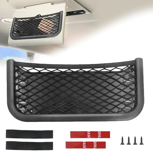 Rete Portaoggetti Auto Reti Bagagliaio - Autoadesiva Borsa a Maglie per Auto con Elastico e Vite, Multifunzionale Tasca a Rete per Camper, SUV, Barca e Casa (26 x 12 cm, Nero)