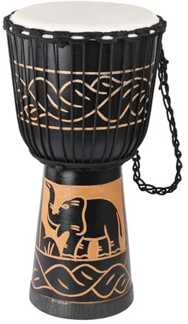 LIEKE Djembe Drum,10'' x 20'' Goatskin Drumhead African Drum Mahogany Body Hand Carved Pattern Hand Drums for Adults Beginners (Black)