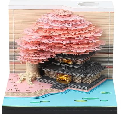 3D Calendar 2025 Tear Off, 3D Notepad with Light and Pen Holder 2025 Desk Calendar 3D Memo Pad Paper 2025 Desk Calendar Notepad Calendar 2025 Tear-Off Calendar 3D, Paper Sculpture (Pink)