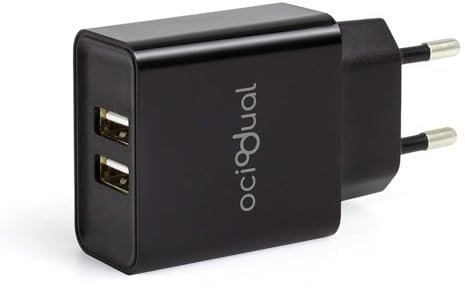OcioDual Cargador USB, Cargador Carga rapida, Carregador USB Charger, Cargadores Moviles Carga Rapida. Fast Charger, 2X Puertos, 2A, 10W, Tablets, Smartphones, Negro