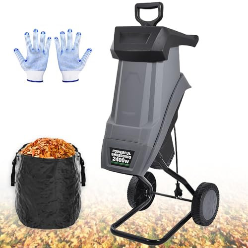 2400W Electric Wood Chipper, 4500RPM Portable Breaking Machine with 50L Collection Bag, 40mm Cutting Diameter, Overload Protection Switch, Garden Shredder for Shredding Hedge Scrap, Bush Waste
