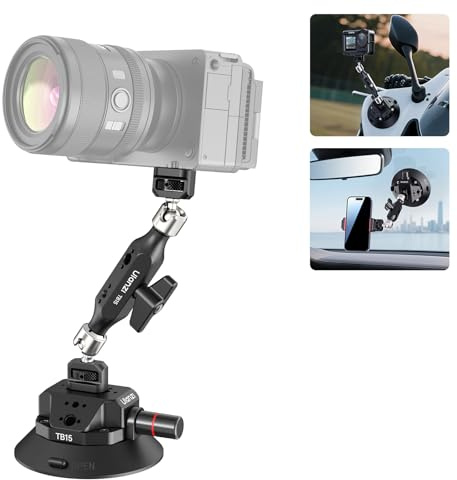 ULANZI TB15 kamera sugkoppshållare med 360° kulhuvud magisk arm, 4,5 tum sugkopp med 1/4 tum och 3/8 tum positioneringshål, bilsugkoppshållare för DSLR/actionkamera/mobiltelefon