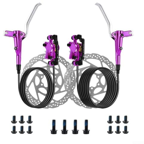 Kit de frein à disque hydraulique pour VTT avec étrier à double piston avant 800 mm et arrière 1400 mm et disques de frein de 160 mm pour VTT (violet)
