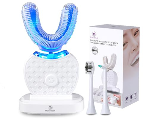 Magentak U-Shaped Ultrasonic Toothbrush for Teeth Whitening, Automatic Electric Toothbrush for Adults 360-degree Cleaning IPX7 Waterproof Kit for Travel or Home(White)