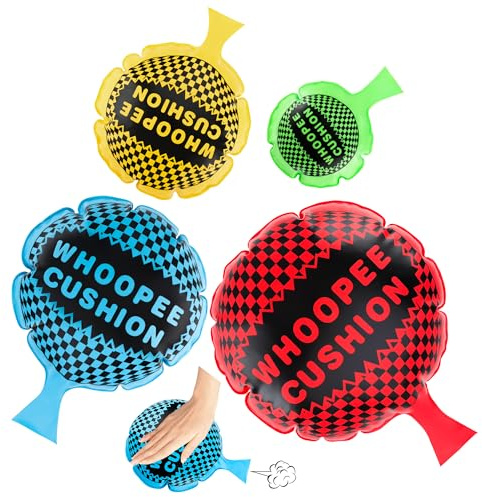ANZUSY Farting Whoopie Cushion, Inflating Whoopee Cushions, Fart Noise Maker, 4Pcs Set, Ages 3+, Blue, Rubber, Indoor Use