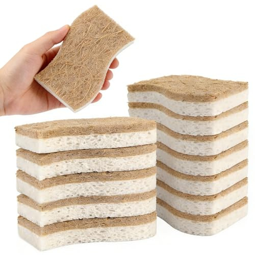 Set di 12 spugne naturali, spugna da cucina, spugna per piatti, spugna per la pulizia, spugna abrasiva, ecologica e riutilizzabile, spugna per la pulizia di piatti, pentole, ciotole, piatti