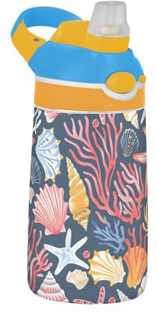 Mnsruu Bella Seashells Colorful Kids Bottiglia di Acqua con Cannuccia Tritan Bottiglia per la Scuola All'aperto Viaggi