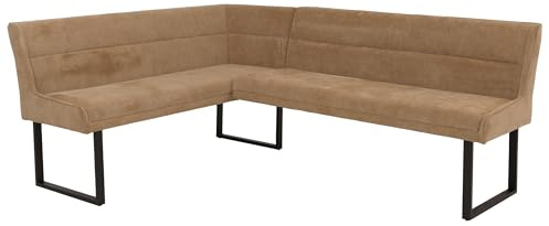 Banco de esquina HWC-O81, banco de comedor, Öko-Tex (310 g/m²), tela de chenilla, textil y metal, 159 x 210 cm, color marrón claro