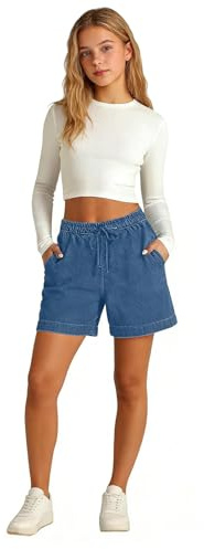 Shorts en jean pour filles, shorts en denim baggy pour enfants, shorts d’été pour adolescents avec taille élastique, pantalons athlétiques avec cordon de serrage, poches, respirants, frais, jambes