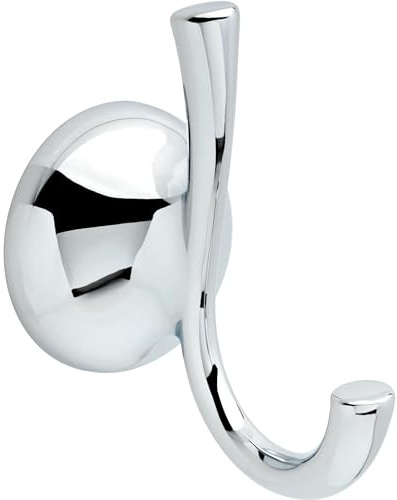 Delta Foundations (1-Pack) Towel Hooks Polished Chrome Double J Wall Mounted for Robes 2-Prong Holder Bathroom Accessories FNDS35-PC