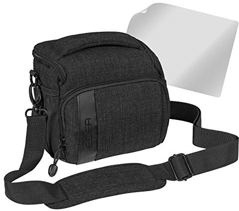PEDEA DSLR-Kameratasche Fashion mit Displayschutzfolie für Canon EOS 5D 5D Mark II 400D 2000D / Nikon D60 D80 D90 D3100 D3200 D3300 D3400 D5300 D7100 / Pentax K 30 K 50 K 500, Gr. L schwarz