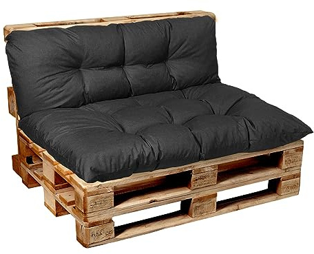 Garden Factory - Cuscino per bancale, Cuscini per Pallet, Seduta, Schienale o Set, Trapuntato, Set (Seduta 120x60 + Schienale 120x60) Antracite