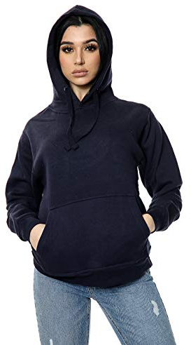 Kvinnor damer överdimensionerad pullover enkel huvtröja topp utan dragkedja huvtröjor sweatshirt topp jumper UK 10-18, Marinblått Xsp, 40-42