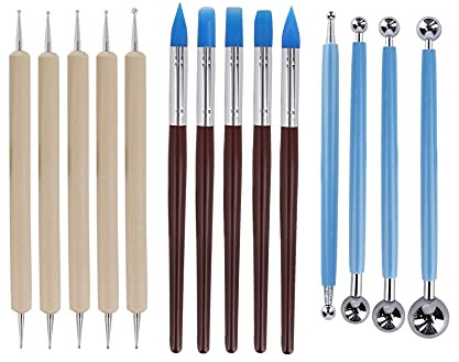 Herramientas de Escultura,14 PCS Conjuntos de Herramientas de Cerámica 5 Punteado de Madera+5 Modelado de Arcilla de Goma+4 Puntero de Bola para Cerámica Escultura Pintura Bricolaje Pasteles
