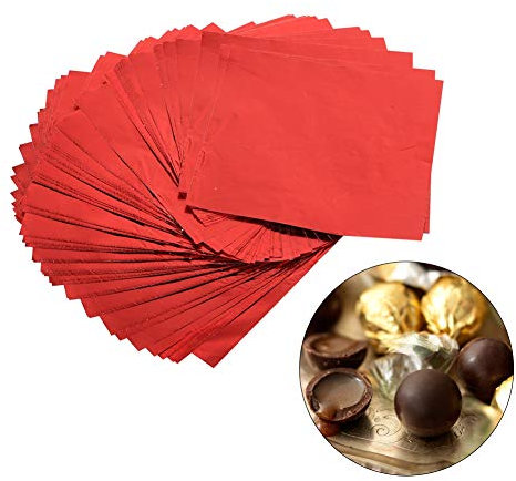 Jenngaoo Schokolade Süßigkeiten Alufolie Verpackung Papier, Bunt Folie Papier Wrapper für DIY Hausgemachter Candy Packung Dekoration, 3 x 3 Zoll, Quadratisch, 100 Stück, 7 Farben (Rot)