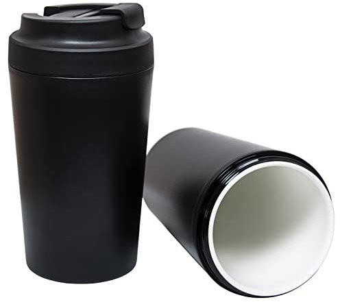 Klaraber Travel Coffee Cup, Coffee Travel Mug with Leakproof Lid, Insulated & Reusable, Ceramic Lined, Eco-Friendly for Hot & Cold Drinks 350ml (Black)
