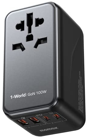 MOMAX Adattatore Universale da Vaggio100W GaN Fast Charger con 2USB, 2USB C e 1CA per Vision Pro, adattatore da viaggio per Giappone, Regno Unito, Stati Uniti, Australia, ecc.