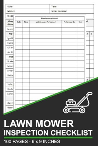 Lawn Mower Inspection Checklist: Lawn Mower Pre-Start Inspection Book | Lawn Mower Safety and Maintenance Checklist