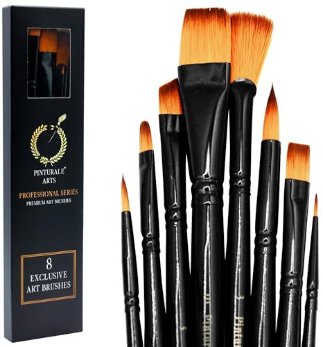 Pinturale Pinselset Acrylfarben für Profis | 8-Teiliges Pinsel Set für Acrylfarben und Öl | Handgemacht | Pinsel Acrylfarbe, Acryl Pinsel, Ölpinsel, Pinselset Malen, Künstlerpinsel