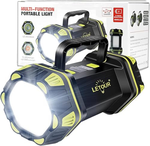 LETOUR LED Torch, Rechargeable Torch Flashlight Super Bright 1200Lumens Torch Light 8 Modes Camping Torch 4800mAh Power Bank LED Searchlight Ultra-Long Standby Waterproof Spotlight,(LT-DGNTZD)