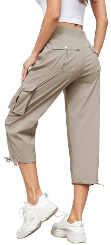 Hormtaer Women's 3/4 Length Cropped Cargo Trousers with 6 Pockets in Black
