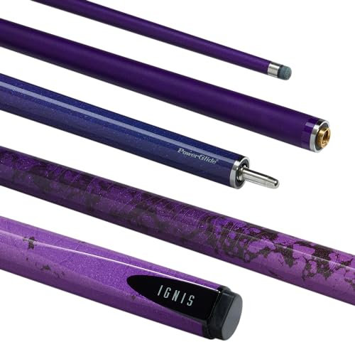 POWERGLIDE Ignis Carbon Fibre & Fibreglass 2 Piece 50/50 Joint Snooker Pool or Billiard Cue Stick | Ultra Smooth High Gloss | 18 oz | Full Size 57 | 10 mm Tip | Purple Design