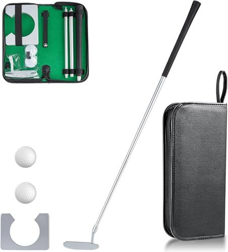 Hominas Ensemble de Mini Golf Vert pour Intérieur Portable Club de Golf Homme Droitier avec Balles et Sac pour La Maison et Bureau