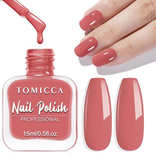 TOMICCA Nail Polish, 15ML Pink Neon Coral Nail Polish, Breathable Vegan Peach Nail Varnish Non-toxic Environmental & Healthy, DIY Manicure Decorations