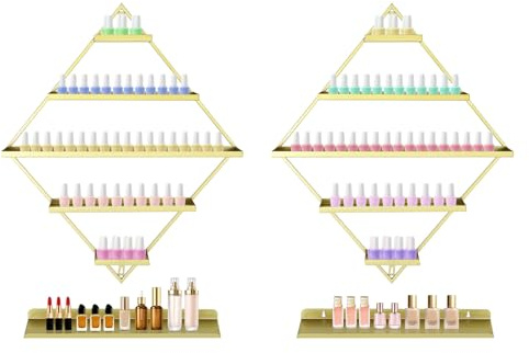 JUUTALK Estantería de metal para esmalte de uñas, soporte para esmalte de uñas, apto para hasta 90 botellas, montaje en pared, 5 niveles, montaje en pared, para esmalte de uñas, aceites esenciales,