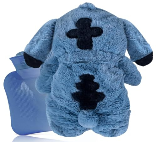 Borsa dell'Acqua Calda, Borsa Acqua Calda Peluche, Borsa Dell'acqua Calda Carina, Plush Bottiglia di Acqua Calda, Calda Rimovibile e Lavabile, Regalo per Bambini, Familiari e Amici (Blu)