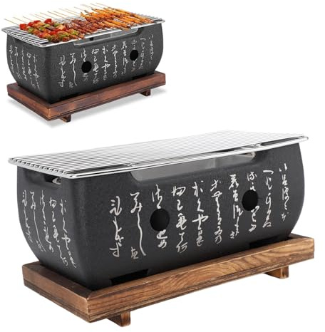 Barbecue de style japonais Grill de barbecue portable Chauffage rapide Calligraphie rectangulaire Grill au charbon d'aluminium Table japonaise Outils de barbecue à la maison (M)