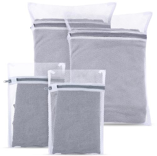 JIEYAO Lot de 4 sacs à linge pour machine à laver, en maille, avec fermeture éclair, 30 x 20 cm, 40 x 30 cm, pour sous-vêtements, soutiens-gorge, chaussettes, vêtements de bébé, masques
