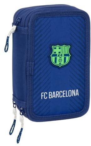 Safta F.C. BARCELONA NAVY BLUE - Trousse scolaire avec 37 outils inclus, trousse enfant, idéale pour les enfants de 5 à 14 ans, confortable et polyvalente, qualité et résistance, 12,5 x 5,5 x 19,5 cm,