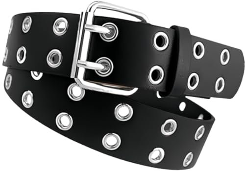 SDXCJY Doppelloch Nietengürtel - Punk Style Gürtel für Damen und Herren, Ideal für Cosplay, Gothic & Rockwear (Schwarz)
