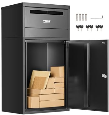 VEVOR Buzón de Correo para Paquetes de Exterior 500 x 325 x 909 mm Buzón con Cerradura de Acero Galvanizado con Diseño Antirrobo Resistente a la Intemperie para Hogar, Oficina, Porche, Negro