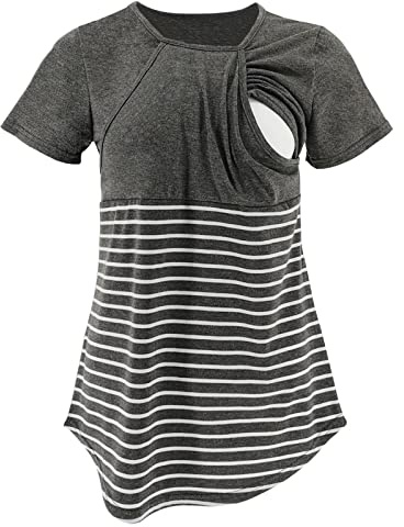 BOTCAM – Kläder med rund hals för gravida och ammande mödrar, randiga toppar, dam-t-shirts omlottblus