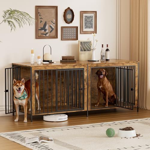 Gabbia per Cani Kennel,200CM Casetta per Cani da Interno,Gabbietta per Animali in Legno e Metallo,Tavolo Supplemento, XXL Cuccia Robusta per Dogs con Divisorio,Casetta per Animali,4 Porte,Fino a 200KG