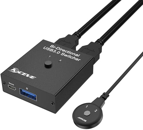Commutateur USB 3.0 1x2 ou 2x1 (bidirectionnel), commutateur USB pour 2 ordinateurs qui partagent 1 périphérique USB pour souris, clavier, scanner, imprimante, etc. Boîtier en plastique