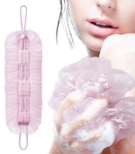 2-i-1 luffasvamp, lång stretchsvamp med rephandtag | kroppstvätt rengöring bad exfoliering puff boll för kvinnor män vuxna vänner