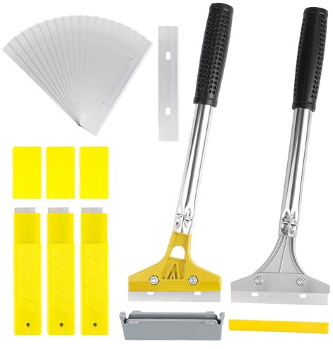 Koxtyzo Raschietto Vetro con 30 Lame in Acciaio al Carbonio(4''), Raschietto per Piastrelle con Impugnatura, per Rimuovere Colla, Adesivi, Vernice e Carta da Parati