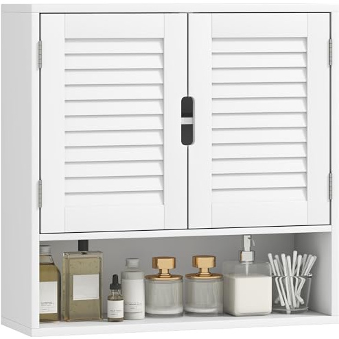 HOMCOM Bathroom Cabinet Wall Storage Shelves 60 x 20 x 60 cm White | Wall Mounted, Adjustable Shelves, Toilet Storage Cupboard, Bathroom, Living Room
