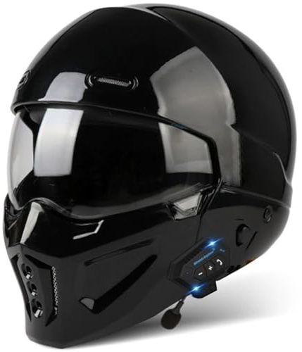 Casco Da Moto Integrale Bluetooth Retrò Per Uomini Adulti Donne Caschi Jet E Demi-Jet Per Motociclista Omologato DOTECE Caschi Integrale Racing Motocross con Visiera 2,XXL(63~64CM)
