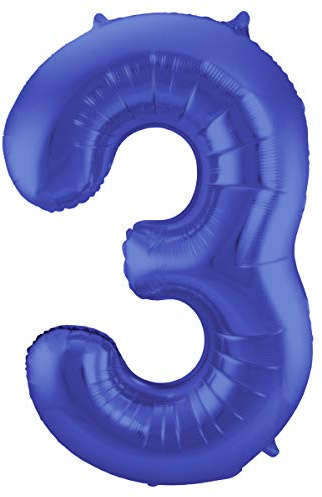 Folat 65923 Blauer Metallic Matt Folienballon Zahl 3-86 cm